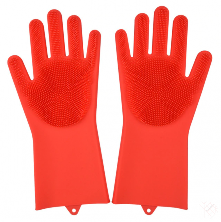 Силиконовые перчатки для мытья посуды Magic Glove красные фото
