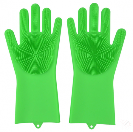 Силиконовые перчатки для мытья посуды Magic Glove зеленые фото