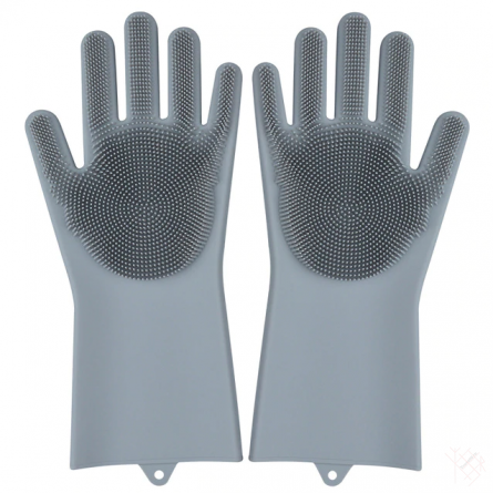 Силиконовые перчатки для мытья посуды Magic Glove серые фото