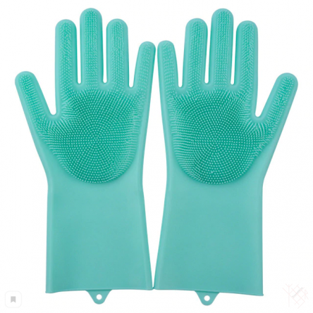 Силиконовые перчатки для мытья посуды Magic Glove голубые фото