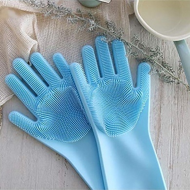 Силиконовые перчатки для мытья посуды Magic Glove синие фото